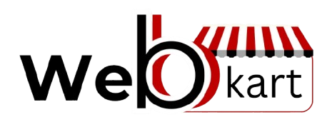 Logo of Webkart with a red and white striped canopy on a white background